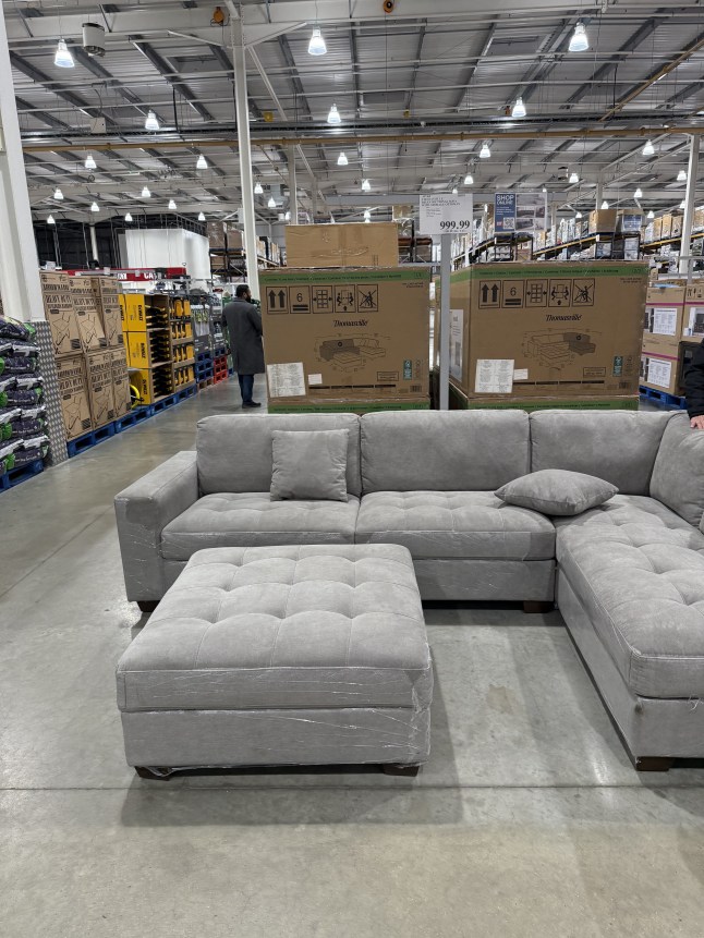 A look inside the Costco warehouse in Hayes, with a grey sofa for sale
