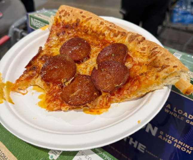 A slice of pepperoni pizza from Costco food court
