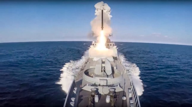 FILE - In this photo released by the Russian Defense Ministry Press Service released on June 19, 2022, the Russian frigate of the Black Sea Fleet from the Black Sea launches a Caliber cruise missile at designated ground targets on a mission at an undisclosed location in Ukraine. Successful Ukrainian drone and missile strikes have provided a major morale boost for Kyiv at a time when its undermanned and under-gunned forces are facing Russian attacks along the more than 1,000-kilometer front line. Challenging Russia???s naval superiority also has helped create more favorable conditions for Ukrainian grain exports and other shipments from the country???s Black Sea ports. (Russian Defense Ministry Press Service via AP, File)