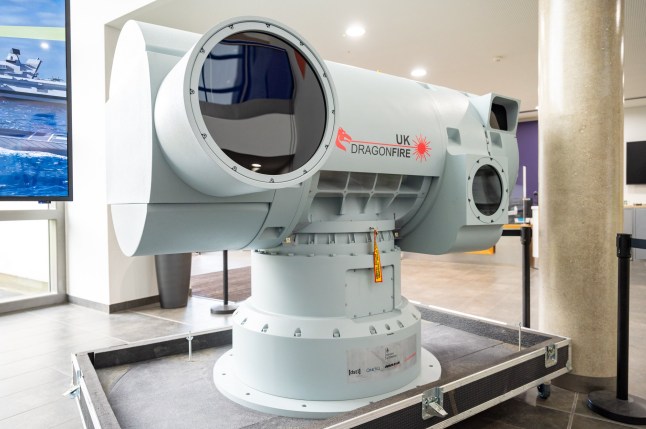 Undated handout photo issued by the Ministry of Defence of a 'DragonFire' British military laser weapon system, which could be rushed on to the frontline in Ukraine to take down Russian drones, Grant Shapps has suggested. The UK is pushing for the DragonFire weapon to be ready for deployment by 2027, which would have "huge ramifications" for the conflict in Europe, the Defence Secretary said. Issue date: Friday April 12, 2024. PA Photo. New reforms aimed at speeding up procurement mean the laser, originally expected to be rolled out in 2032, will now be operational five years earlier than planned, according to the Ministry of Defence.See PA story DEFENCE Laser. Photo credit should read: Ministry of Defence/Crown copyright/PA Wire NOTE TO EDITORS: This handout photo may only be used in for editorial reporting purposes for the contemporaneous illustration of events, things or the people in the image or facts mentioned in the caption. Reuse of the picture may require further permission from the copyright holder.