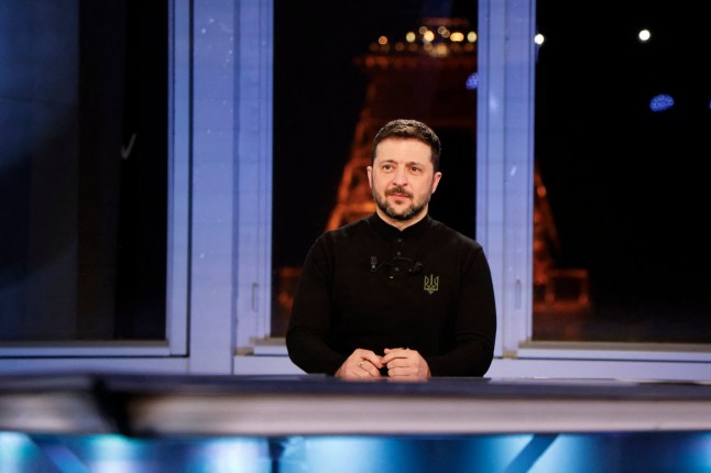 Ukraine's President Volodymyr Zelensky answers journalists during a TV special with European Broadcasting Union's medias at the Musee de L'Homme in Paris on March 26, 2025, on the eve of a summit with the 'coalition of the willing'. The summit of the "coalition of the willing" is held in Paris on March 27, 2025. (Photo by Ludovic MARIN / POOL / AFP) (Photo by LUDOVIC MARIN/POOL/AFP via Getty Images)