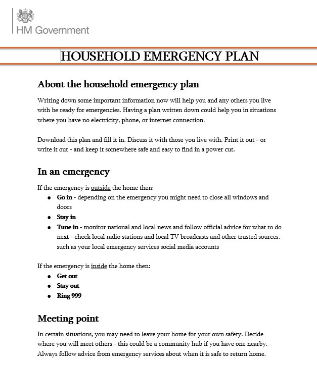 Household emergency plan