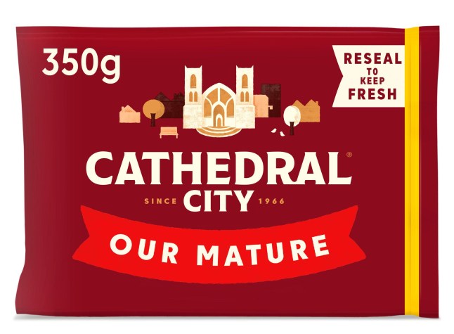 Cathedral City Mature Cheddar on a white background
