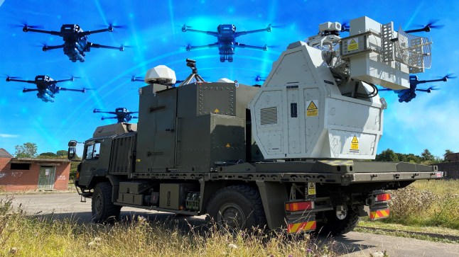 Caption: *Embargoed to 0001 Thursday April 17* UK's new invisible radio wave weapon that can take down 'drone swarms'