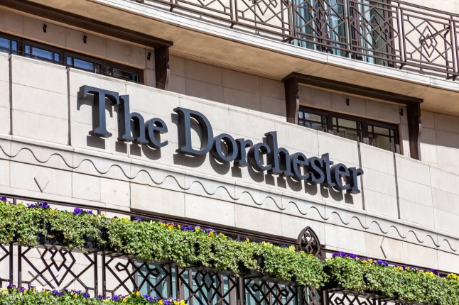 London, UK, April 1, 2012 : The Dorchester Hotel advertising logo sign outside its hotel in Park Lane Mayfair Hyde Park which is a popular travel destination tourist landmark of the city centre; Shutterstock ID 1914916096; purchase_order: -; job: -; client: -; other: -