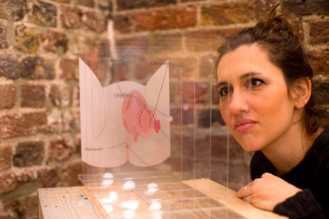 A visitor looks at a display during the press preview of the new Vagina Museum in Camden market, north London on November 14, 2019. (Photo by Isabel INFANTES / AFP) (Photo by ISABEL INFANTES/AFP via Getty Images)
