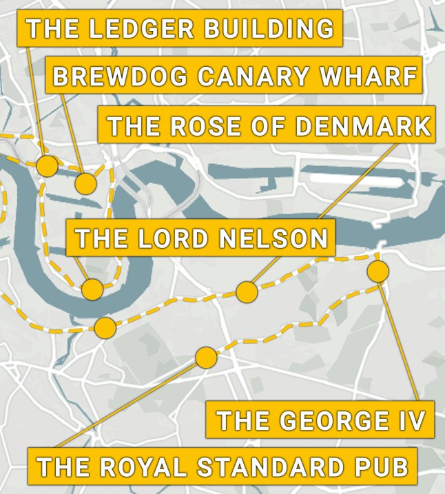 London Marathon pubs Metro map