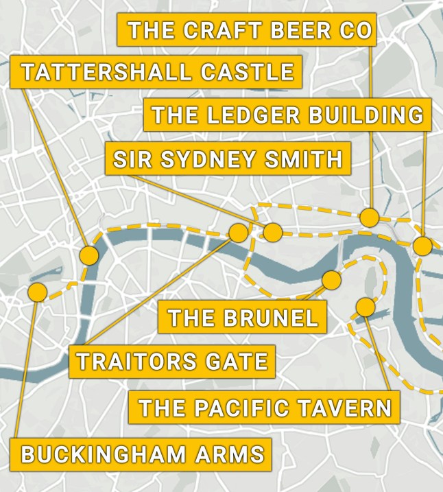 London Marathon pubs Metro map
