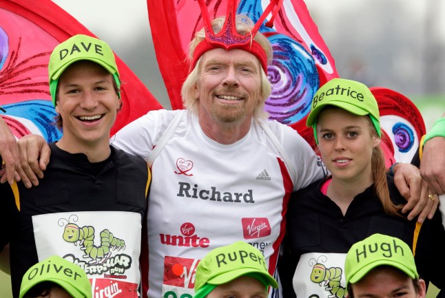 LONDON, UNITED KINGDOM - APRIL 25: (EMBARGOED FOR PUBLICATION IN UK NEWSPAPERS UNTIL 48 HOURS AFTER CREATE DATE AND TIME) Dave Clark, Sir Richard Branson and HRH Princess Beatrice of York prior to running the Virgin London Marathon on April 25, 2010 in London, England. (Photo by Indigo/Getty Images)