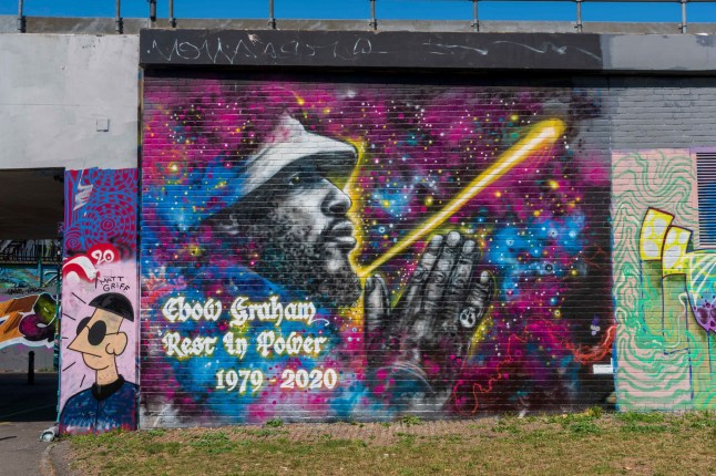 Mandatory Credit: Photo by Dave Rushen/SOPA Images/REX/Shutterstock (10719882a) Wall Art in remembrance of UK rapper Ebow 'Metropolis' Graham and member of hip-hop and dubstep group 'Foreign Beggars' (real name Ebow Enyan Graham) who has died in an accident at his home aged 40. Ebow Graham Wall Art in London, UK - 20 Jul 2020